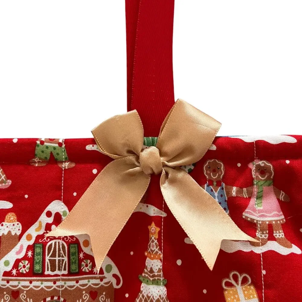 Handmade Womens Christmas Tote Bag Gingerbread House Red Holidays Gift
